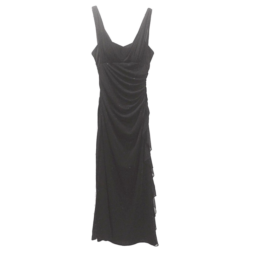 Betsey & Adam Ruched Elegant Long Black Shimmering Evening Gown Size 10 Petite